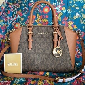 Brand New Michael Kors Brown Luggage Medium Messenger Crossbody Purse Handbag